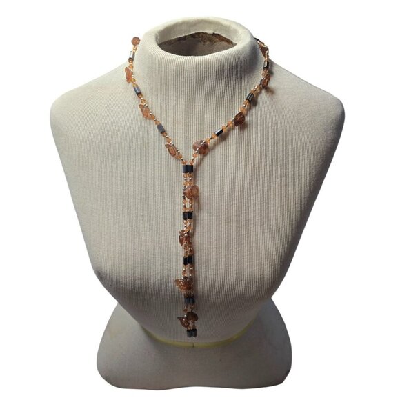 Retro Magnetic Multi-Way Brown Beaded Necklace Bracelet With Rose Accents - Picture 1 of 7